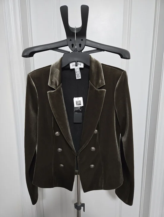 Joseph Ribkoff Olive Velvet Double-Breasted Blazer Jacket - Women - Picture 7 of 11